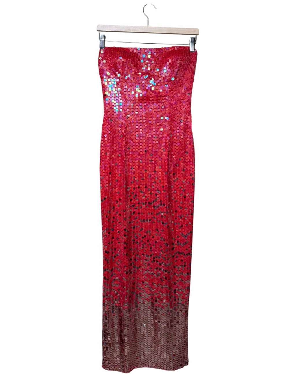 Cache Y2K Red Sequin Homecoming Formal Maxi Dress Strapless Size 6